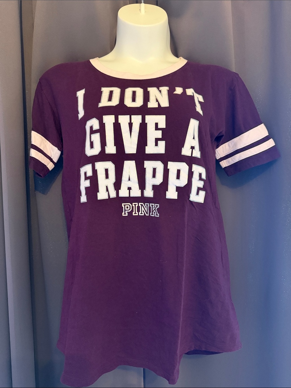 PINK Victoria's Secret Maroon Sleep-shirt with White Stripe Sleeves